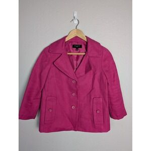Talbots Blazer‎ Womens 2P Petite Pink Linen 3/4 Sleeve Notch Lapel Lined Jacket
